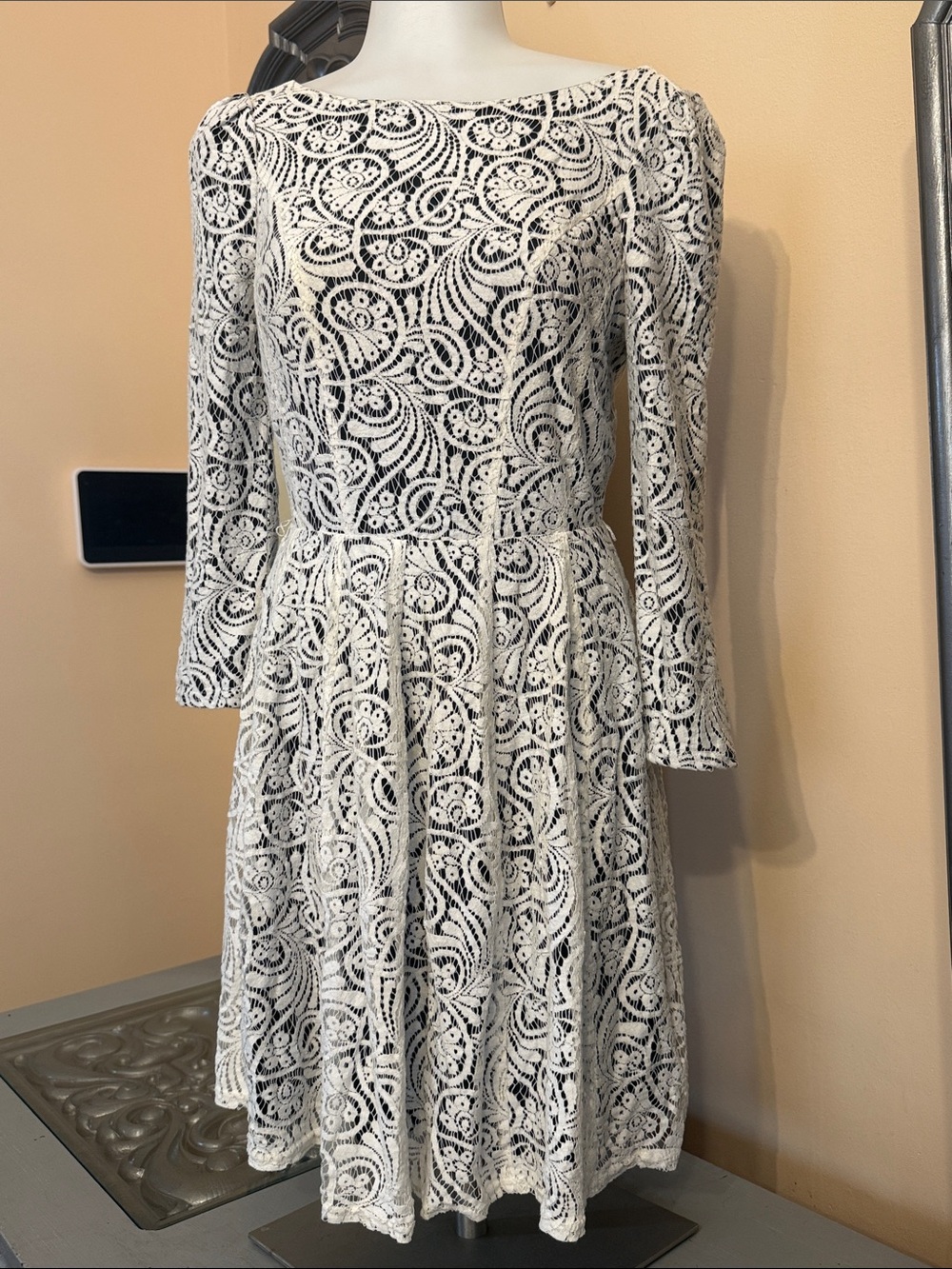 Ark & Co Small White Lace Long Sleeve Fit & Flare Dress